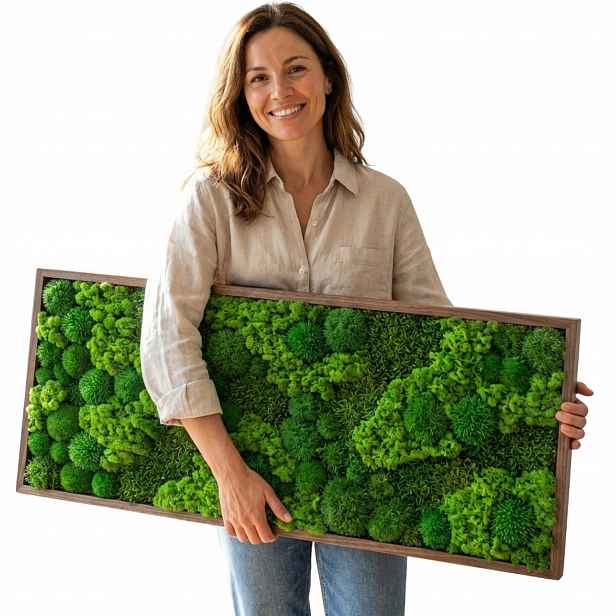 Mechový obraz v dubovém rámu Chrobotek Polštářový Plochý 150x50 cm