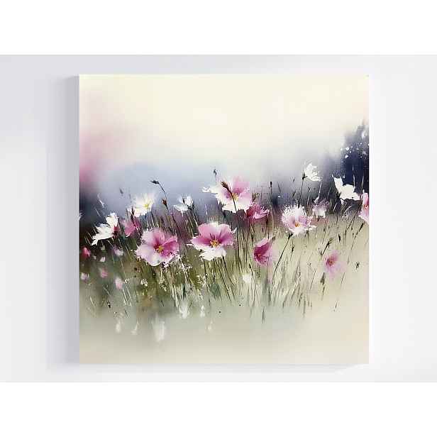 Obraz Na Plátně Canvas Akvarel Příroda Zahrada Klomb Růžové Květy 50x50
