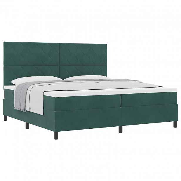 vidaXL Postel s boxspringem s čelo Tmavě zelená 200 x 200 cm samet