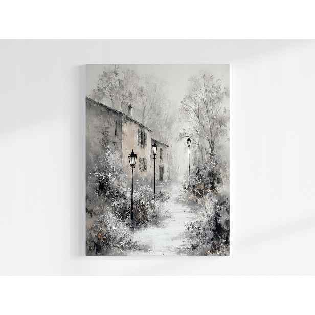 Obraz Na Plátně Canvas Krajina Městečko Ulička Aleja Zima Sníh 60x80