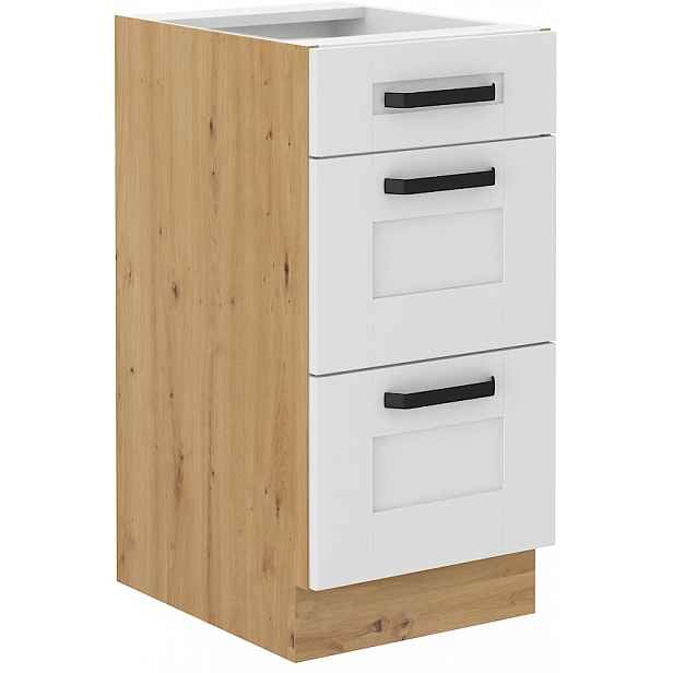 Spodní skříňka Luna 40 D 3S BB - Premium Box Barva korpusu: Dub artisan, Barva dvířek: Bílá