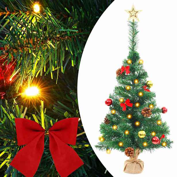 vidaXL Vánoční stromek s LED osvětlením a baňkami zelený 64 cm