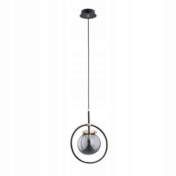 Závěsná lampa Alfa Akira skleněná kouřová koule Ø24 černá E27 1x15W