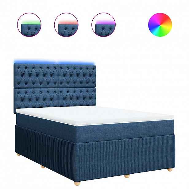 vidaXL Box spring postel s matrací modrá 140x200 cm textil