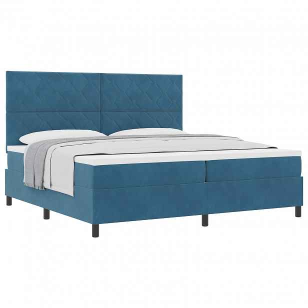 vidaXL Postel s boxspringem s čelo Tmavě modrá 200 x 200 cm samet