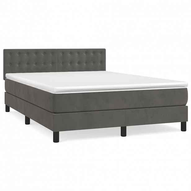 vidaXL Box spring postel s matrací tmavě šedý 140 x 190 cm samet