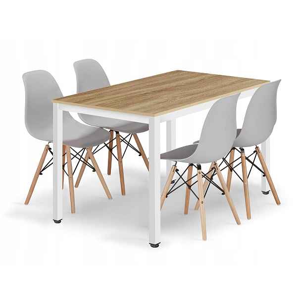 Jídelní set stůl 120x60 cm v dekoru dub sonoma a 4 šedé skandinávské židle do jídelny