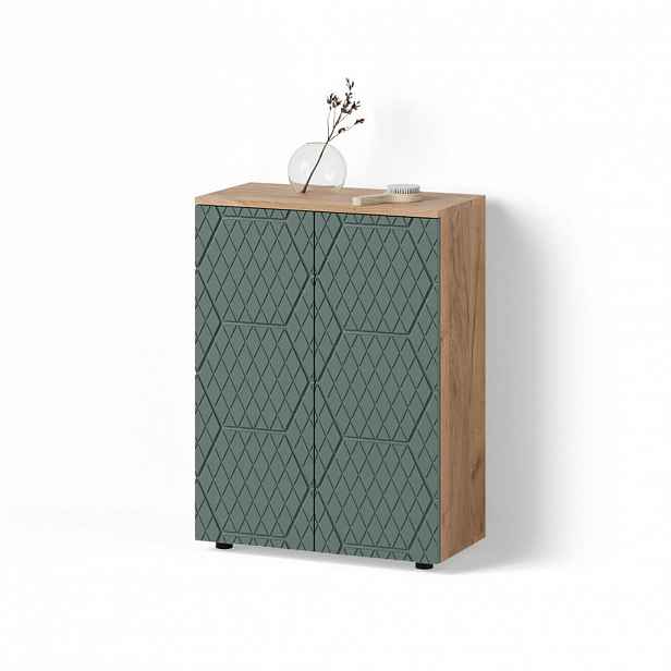 Livinity® MIDI SKŘÍŇKA Ronco Zelený/zlatý dub 60 x 81 cm