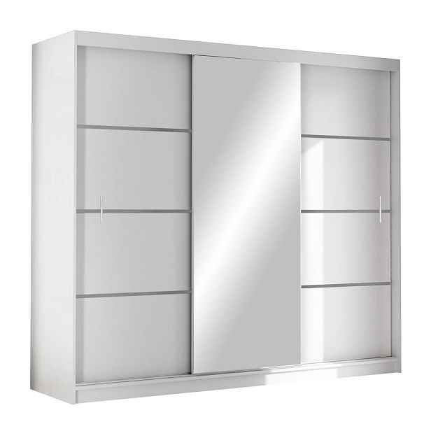 MASSENO ŠATNÍ SKŘÍŇ S POSUVNÝMI DVEŘMI NASUS, 250/215/61 cm 3dveřová se zrcadlem, bílá