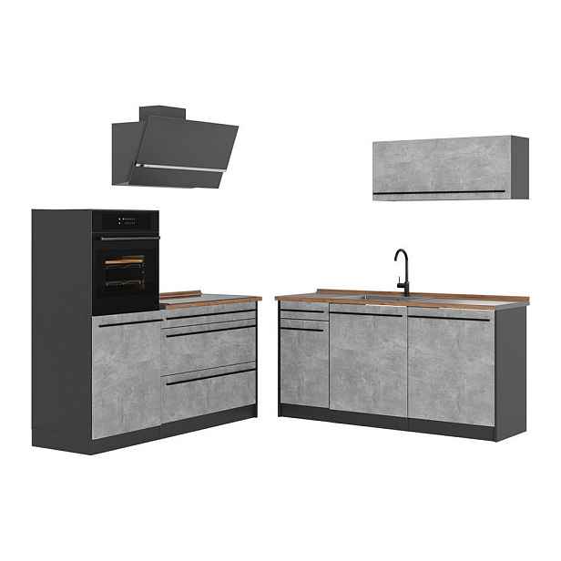 Vicco KUCHYŇSKÝ KOUT R-Line, Beton/Antracit, 160 cm pracovná doska Dub Goldkraft