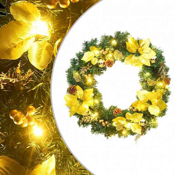 vidaXL Vánoční věnec s LED světly zelený 60 cm PVC