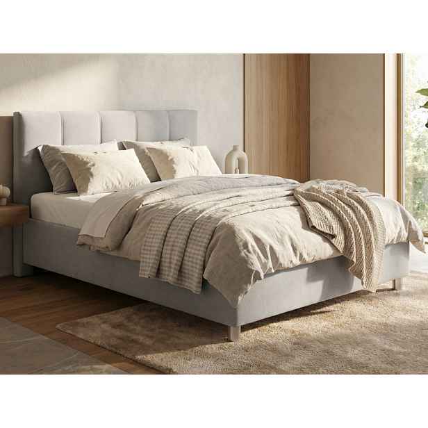 Postel Glory 140x200 cm, světle šedá látka, s matrací