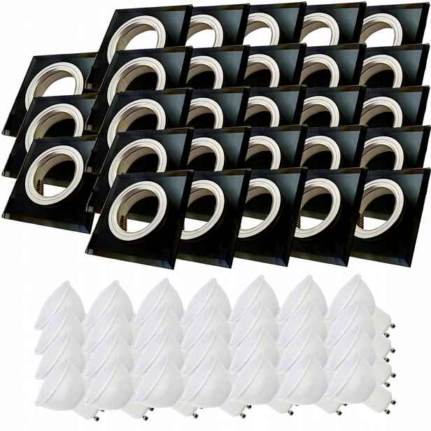28x Skleněná Černá Stropní Lampa Čtverec Objímka Očko Led Žárovky 7W