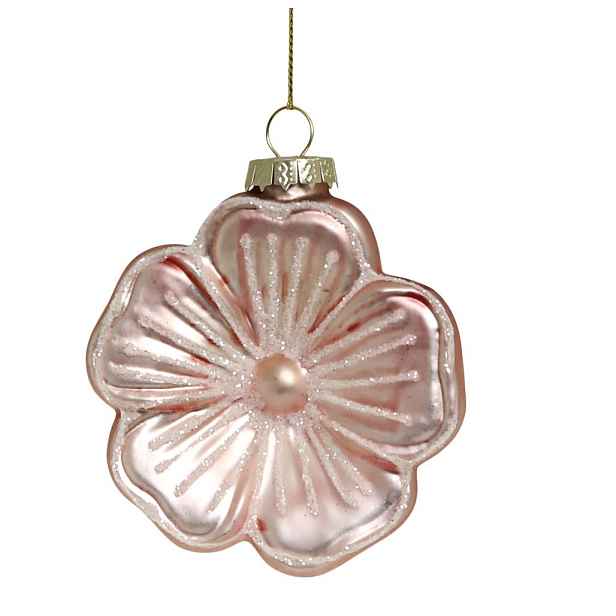 Růžová skleněná vánoční ozdoba květ - Ø 8*3 cm Chic Antique