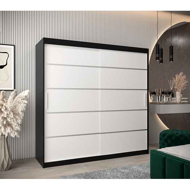 Šatní skříň Abi V1 Barva korpusu: Černá, Rozměry: 200 cm, Dveře: Bílá