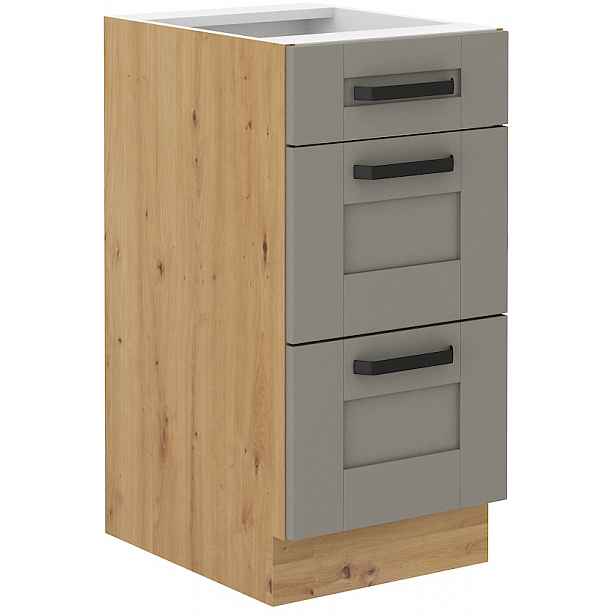 Spodní skříňka Luna 40 D 3S BB - Premium Box Barva korpusu: Dub artisan, Barva dvířek: Clay Grey
