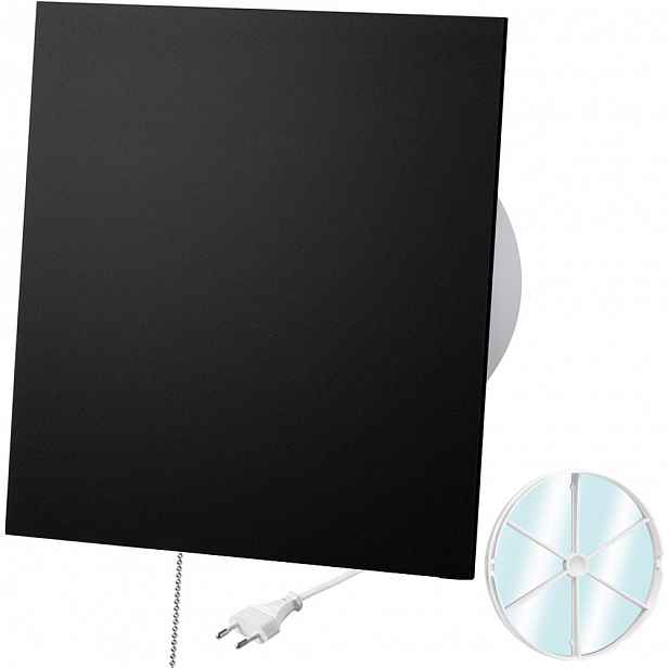 Ventilátor S Plexi Zpětným Ventilem Černý Mat Vypínač A Zástrčka Fi 100