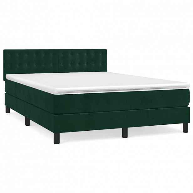 vidaXL Box spring postel s matrací tmavě zelená 140x190 cm samet