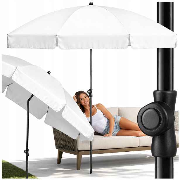 Nastavitelný lomený Parasol 2 m Kulatý Zahradní na balkon 200 cm Bílý