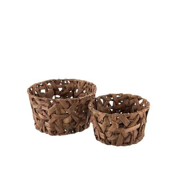 Sada 2 kulatých košíků z rákosu v kaštanově hnědé Orabelle - Ø 23*13 cm J-Line by Jolipa