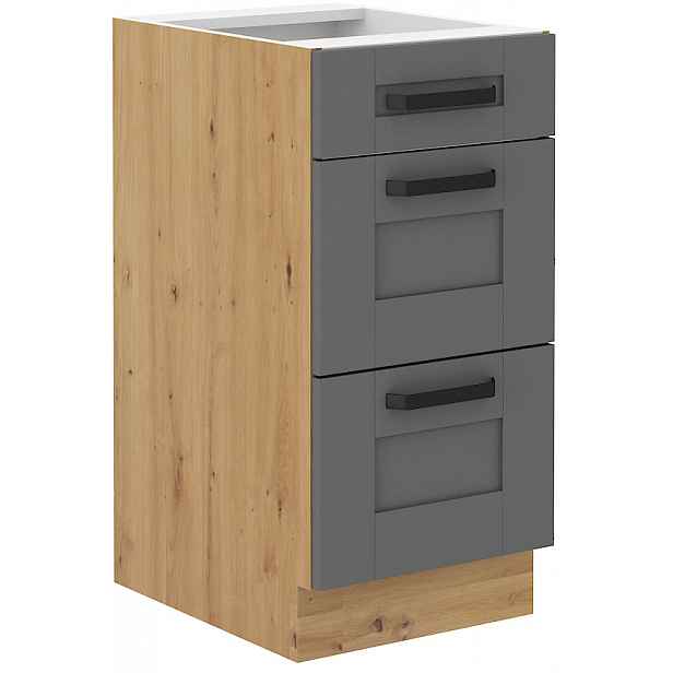 Spodní skříňka Luna 40 D 3S BB - Premium Box Barva korpusu: Dub artisan, Barva dvířek: Dust Grey