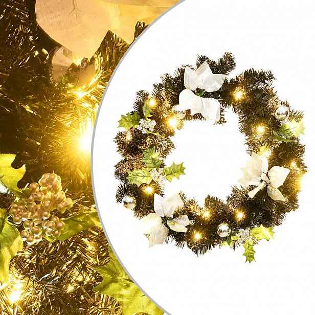 vidaXL Vánoční věnec s LED diodami černý 60 cm PVC