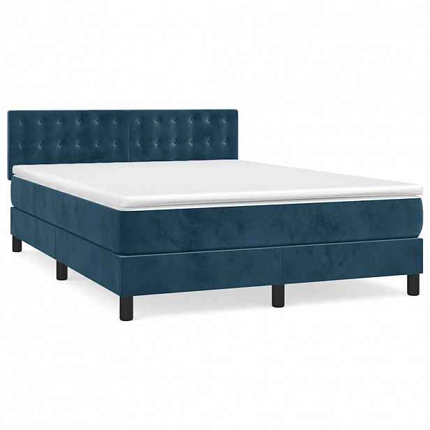 vidaXL Box spring postel s matrací tmavě modrá 140x190 cm samet
