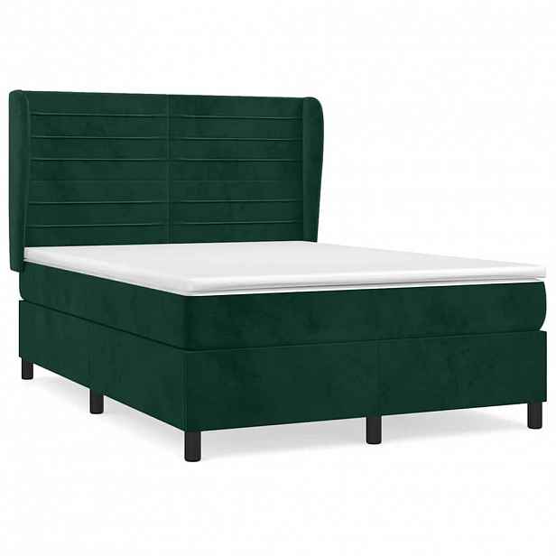 vidaXL Box spring postel s matrací tmavě zelená 140x200 cm samet