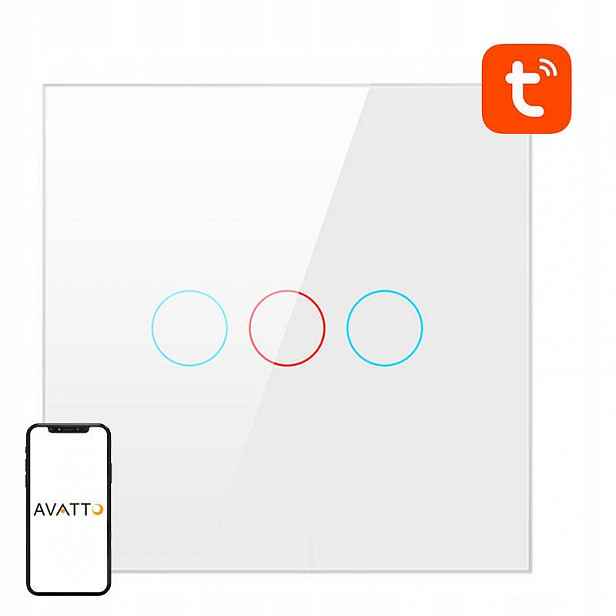Avatto Dotykový Wifi Spínač Pro Tuya TS02-EU-W3, Trojité Dálkové Ovládání