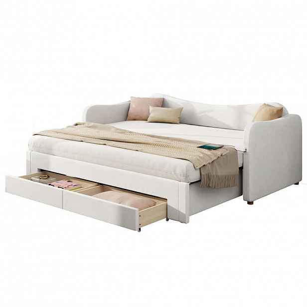 FLIEKS DAYBED 90x200 Béžová Samet Výsuvná USB Zásuvky