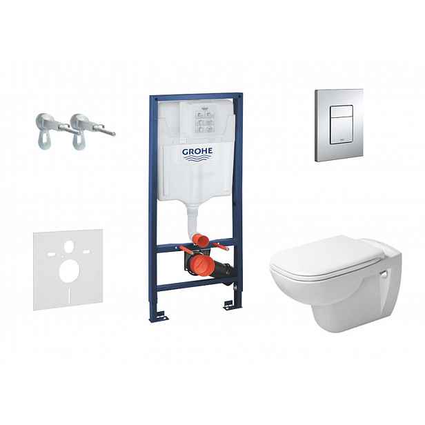 Grohe Rapid SL - Set předstěnové instalace, klozetu a sedátka D-Code, Rimless, SoftClose, tlačítka Skate Cosmo, chrom 38528SET-KK