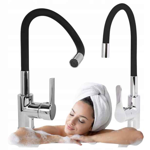 Kuchyňská Dřezová Baterie Černá Flexibilní Ramínko 2105 Chrom