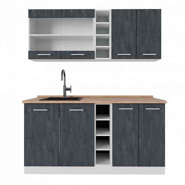 Vicco JEDNOTKOVÁ KUCHYNĚ R-Line Černý beton/bílá 160 cm PD Dub