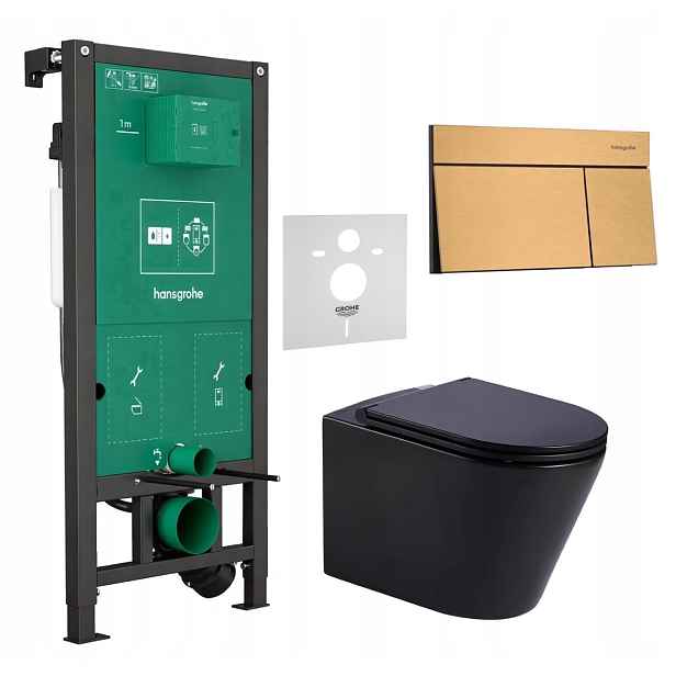 7v1 Sada Wc Stelaz Hansgrohe iFrame Wc Mísa Imprese Černá Tlačítko