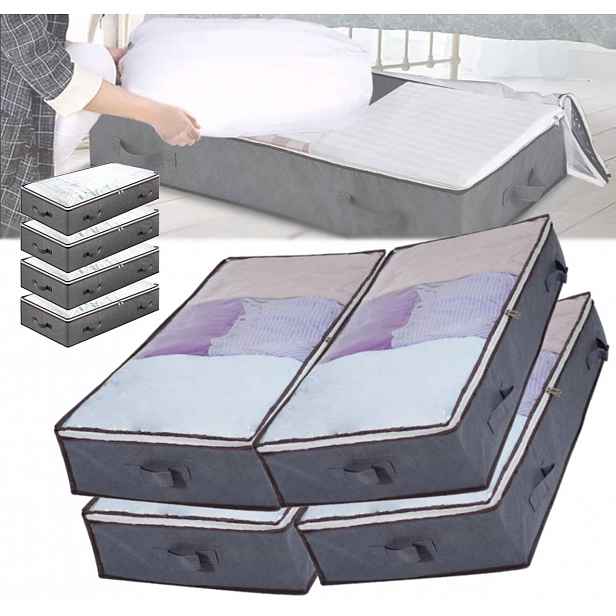 4X Taška Pod Postel Pro Ukládání Oblečení, Boxy, Organizér, Nádoby 90 L