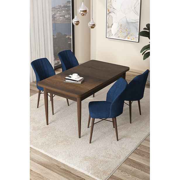 Dining Table & Chairs Set (5 Pieces) Arp - Baroque, Navy Blue