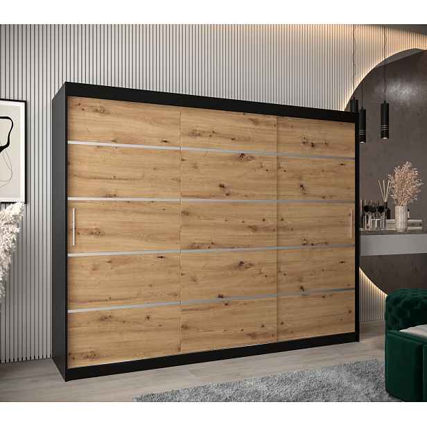 Šatní skříň Abi V1 Barva korpusu: Černá, Rozměry: 250 cm, Dveře: Dub artisan