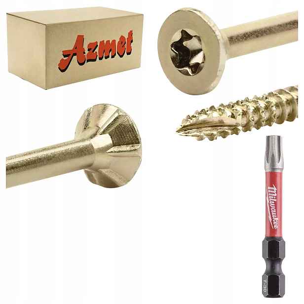 Tesařské vruty Torx 6x120 mm do dřeva kuželové 100 ks bit TX30 50 mm