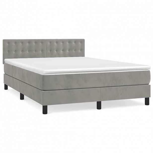 vidaXL Box spring postel s matrací světle šedá 140x200 cm samet