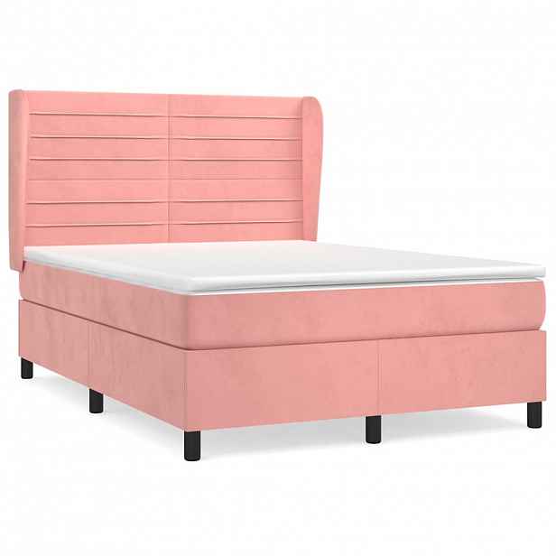 vidaXL Box spring postel s matrací růžová 140x200 cm samet