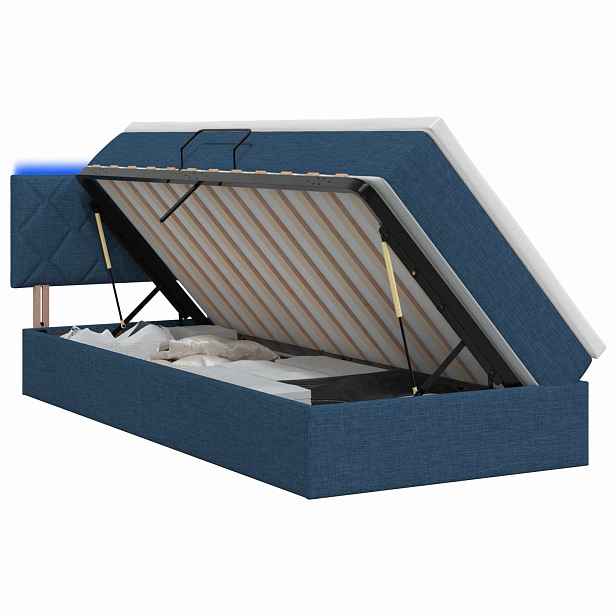 vidaXL LED postel s úložným prostorem a matrací Modrá 90 x 200 cm