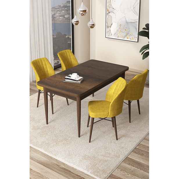 Dining Table & Chairs Set (5 Pieces) Arp - Baroque, Mustard