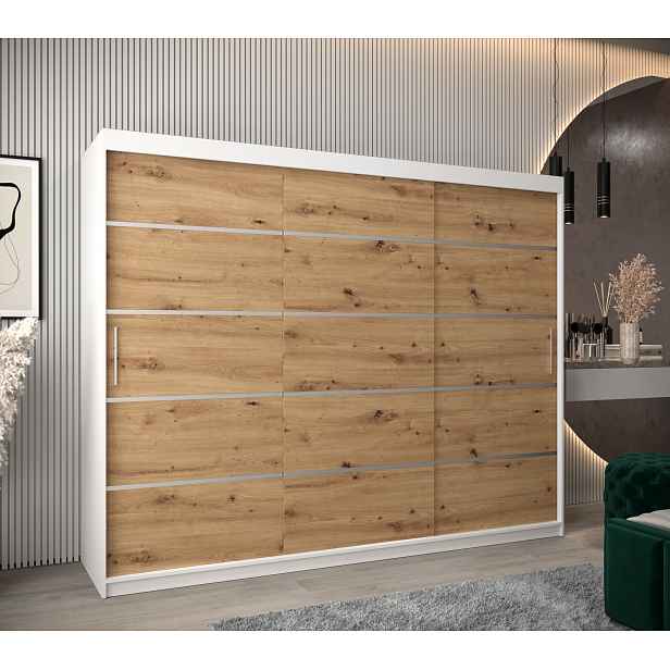 Šatní skříň Abi V1 Barva korpusu: Bílá, Rozměry: 250 cm, Dveře: Dub artisan