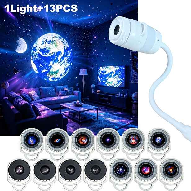 TEMU 13v1 USB projektor hvězdné oblohy, noční světlo, 7 rychlostí osvětlení, více vyměnitelných projekčních filmů, 360° rotace, nastavitelný jas a