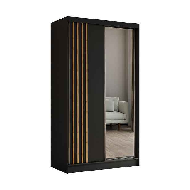 MASSENO ŠATNÍ SKŘÍŇ S POSUVNÝMI DVEŘMI NELVIA, 120/216/61 cm 2dveřová se zrcadlem, černá