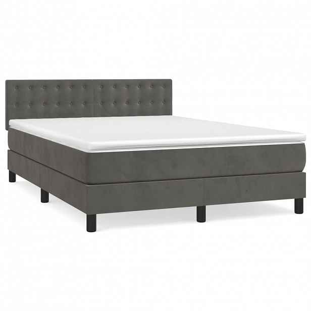 vidaXL Box spring postel s matrací tmavě šedá 140x200 cm samet