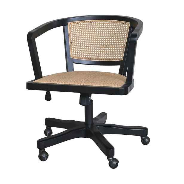 Černá dřevěná židle s výpletem a opěrkami na kolečkách Old French chair - 60*60*80 cm  Chic Antique