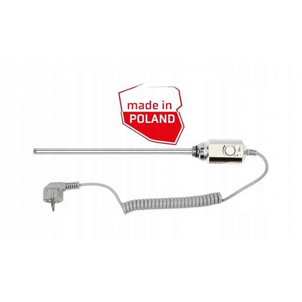 Polská topná tyč pro koupelnové radiátory, termostat, závit 1/2" 900 W, chrom