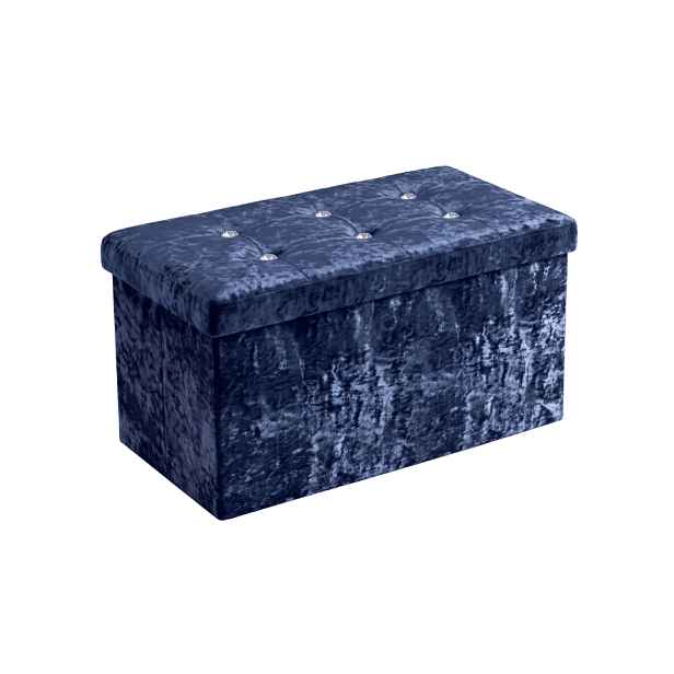Skládací taburet s úložným prostorem GLAMOUR VELVET 76x38 cm, modrý