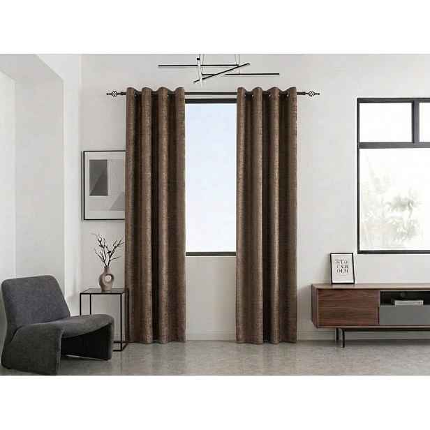Zatemňovací závěs LOOM VELVET 140x250 cm, hnědý Zavěšení: Kovové kroužky